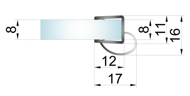 UT-12-16.Black Уплотнительный профиль для стекла 8 мм. 2,2м.