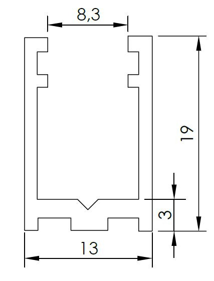 1040.2200 Профиль 8 мм 19*13 мм L=2,2 м
